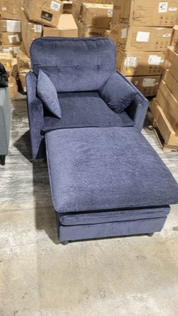 Chenille Oversized Accent Chair with Ottoman, 63" D Oversized Chair and Ottoman with Double Pocket, Reading Armchair with Extra Wide Armrests for Livi