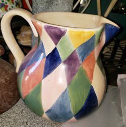 Ceramic multi color pattern pitcher