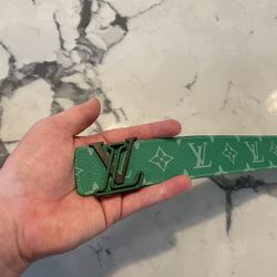 Green And Black Louis Vuitton Belt With Box And Bag 
