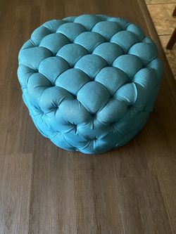Teal tufted velvet round ottoman