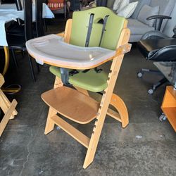 Abiie Beyond Junior Wooden High Chair for Babies and Toddlers - Convertible 3-in-1 Baby Highchair
