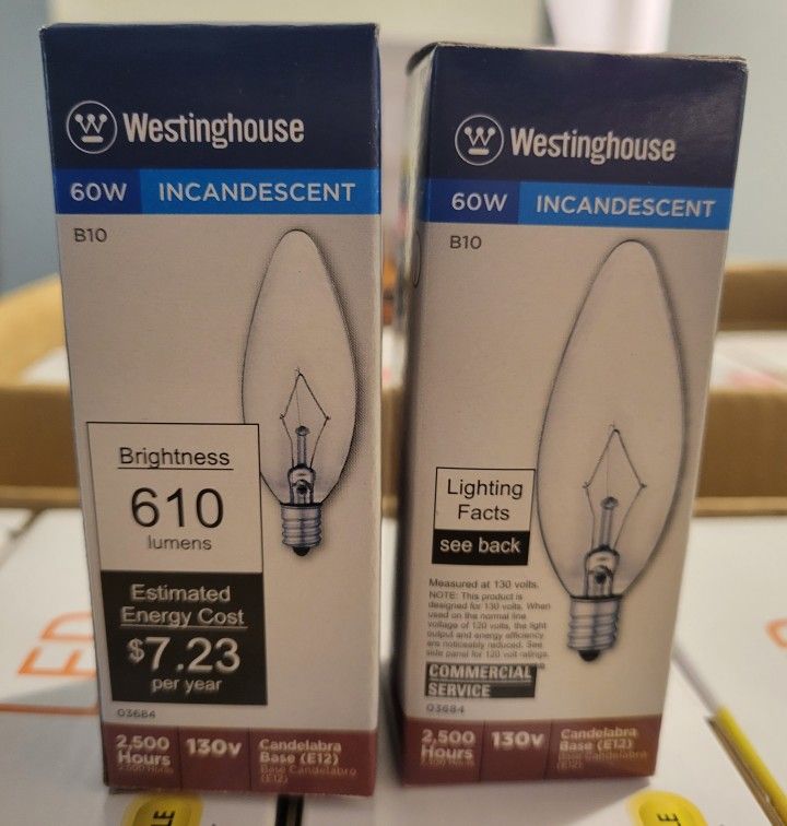 Westinghouse Lighting 0368700, 60 Watt, 130 Volt Frosted Incand B10 Light Bulb, 2500 Hour 575 Lumen