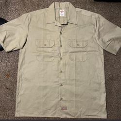 khaki dickies button up work shirt 