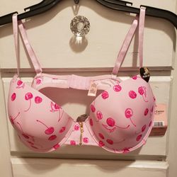 Juicy Couture Cherries Zippered Detail Pink Sexy Push Up Bra New