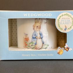 Wedgwood Beatrix Potter Peter Rabbit Blue Porcelain Money Box New/Box