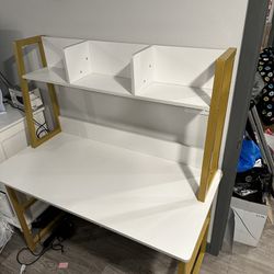 White and Gold Desk With Shelves