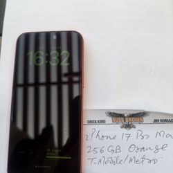 iPhone 17 Pro Max Cosmic Orange 256 GB. Mint condition, like new. Works with T-Mobile and Metro PCS. Can be unlocked after 40 days of activation. Cash