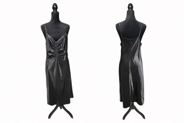 A New Day Women’s Black Satin Slip Dress Size L Midi Adjustable Straps Women