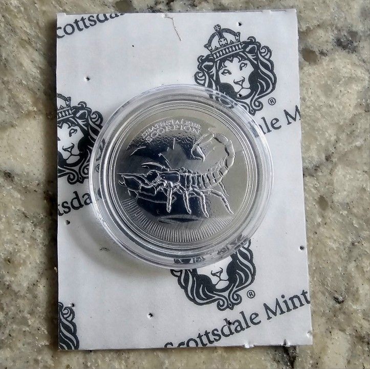 2017 1 oz Deathstalker Scorpion .999 Silver Coin Prooflike Rep of Chad (SEALED)