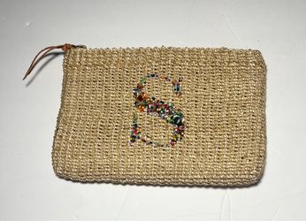 Woven Straw Clutch with Beaded Detail