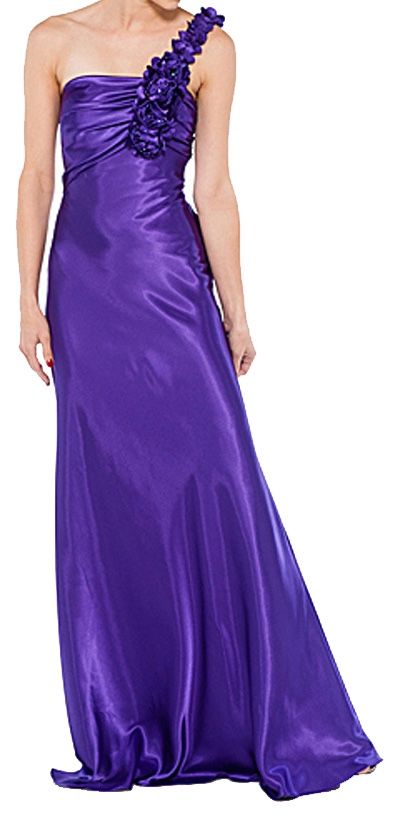 Purple Satin One-Shoulder Evening Dress with Floral Detail