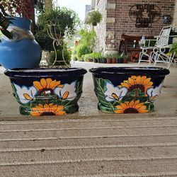 Sunflower And Alcatraz Talavera Clay Pots (Planters) Plants. Pottery $35 cada una.