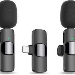 MAYBESTA Wireless Lavalier Lapel Microphone for iPhone 15 Series/Android/Laptop - Bluetooth Mini Phone Microphones for Video Recording - 2 Clip on Mic