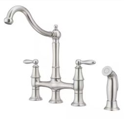 Pfister Courant two Handle Bridge Kitchen Faucet with Side Spray in Stainless Steel 