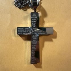 Lord’s Prayer Tablet Cross Pendant Stainless Steel