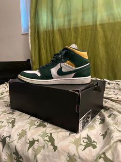 Air Jordan 1 Mid Green Yellow White Sneakers