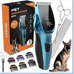 Dog Grooming Kit Low Noise Dog Clippers for Grooming Rechargeable Cordless Dog Grooming Clippers 2 Speed 6 Guards for Thick Knot Coats Pet Grooming Ki