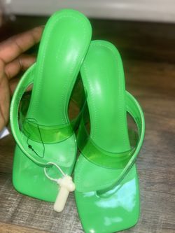 Green Square Toe Heels