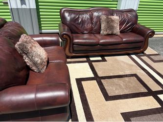 Luxury Burgundy Leather Sofa & Loveseat Set 🔥$600 OBO