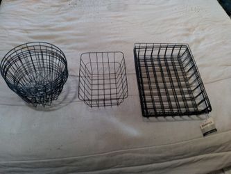 13 Various Sizes Black Metal Wire Storage Baskets.