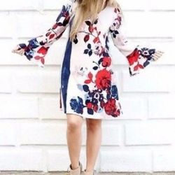 Maeve ANTHROPOLOGIE Anthousai Floral swing sweater dress long sleeve womens size M medium