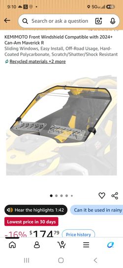 KEMIMOTO Front Windshield Compatible with 2024+ Can-Am Maverick R
Sliding Windows, Easy Install, Off-Road Usage, Hard-Coated Polycarbonate, Scratch/Sh
