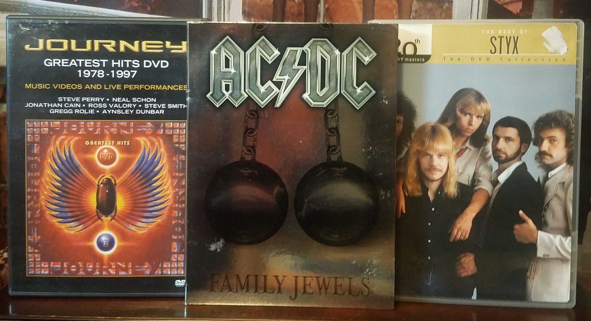 3 Set Rock Music DVD Collection Journey Greatest Hits AC DC Family Jewels The Best of Styx