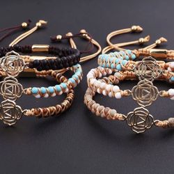 Natural Gemstone Bracelet w/Lotus Flower Charm