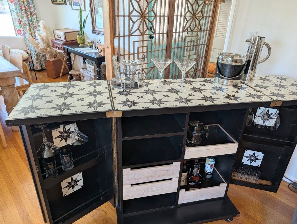 Mid Century Bar Cabinet, Rolling