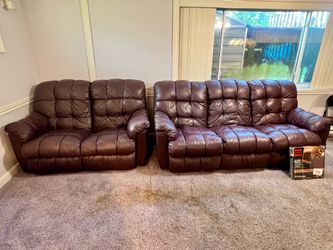 Leather couch, loveseat, and recliner