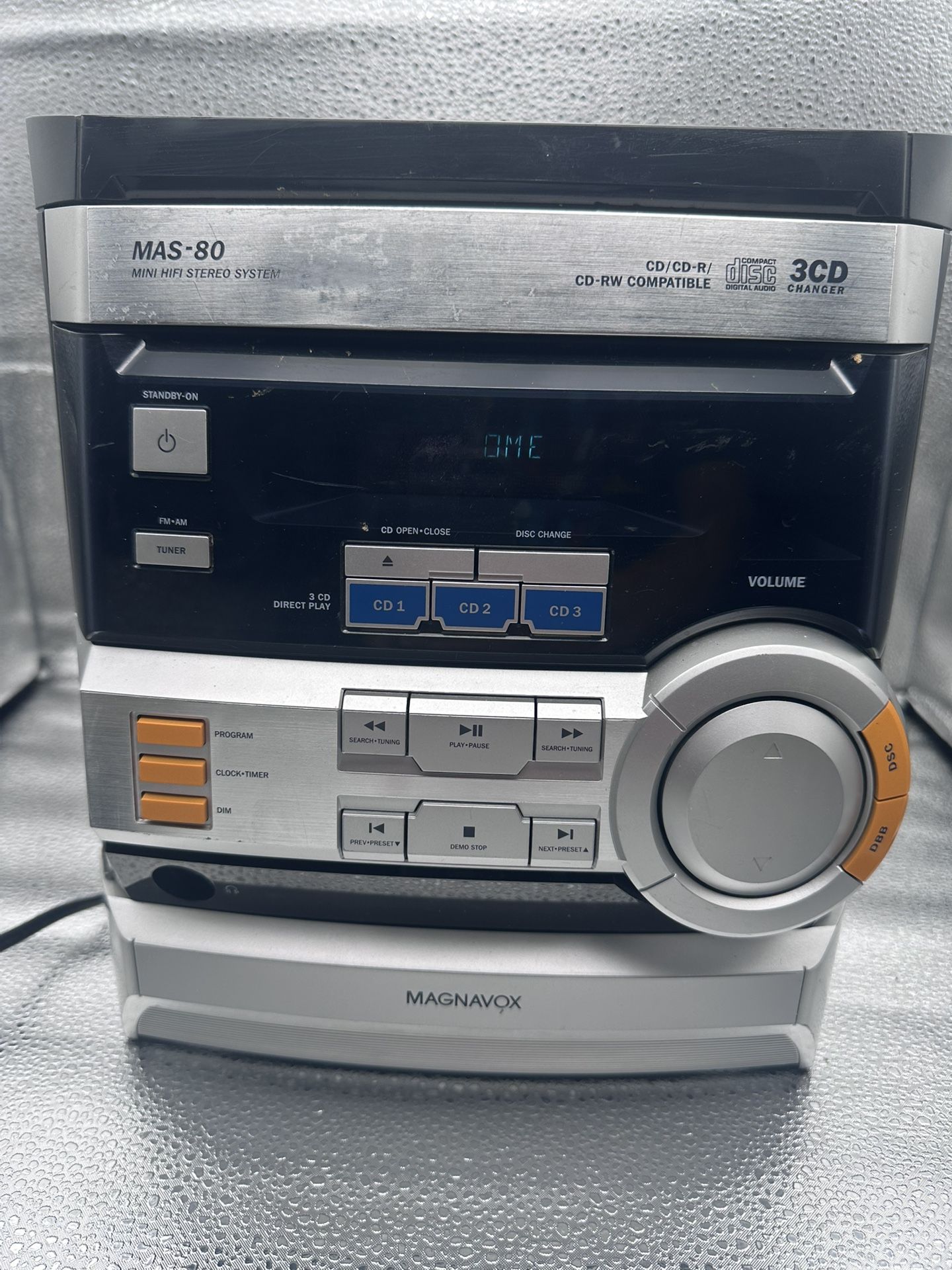 Magnavox MAS-80 Mini Hi-Fi Stereo System 3 Disc CD Player - TESTED - No Remote
