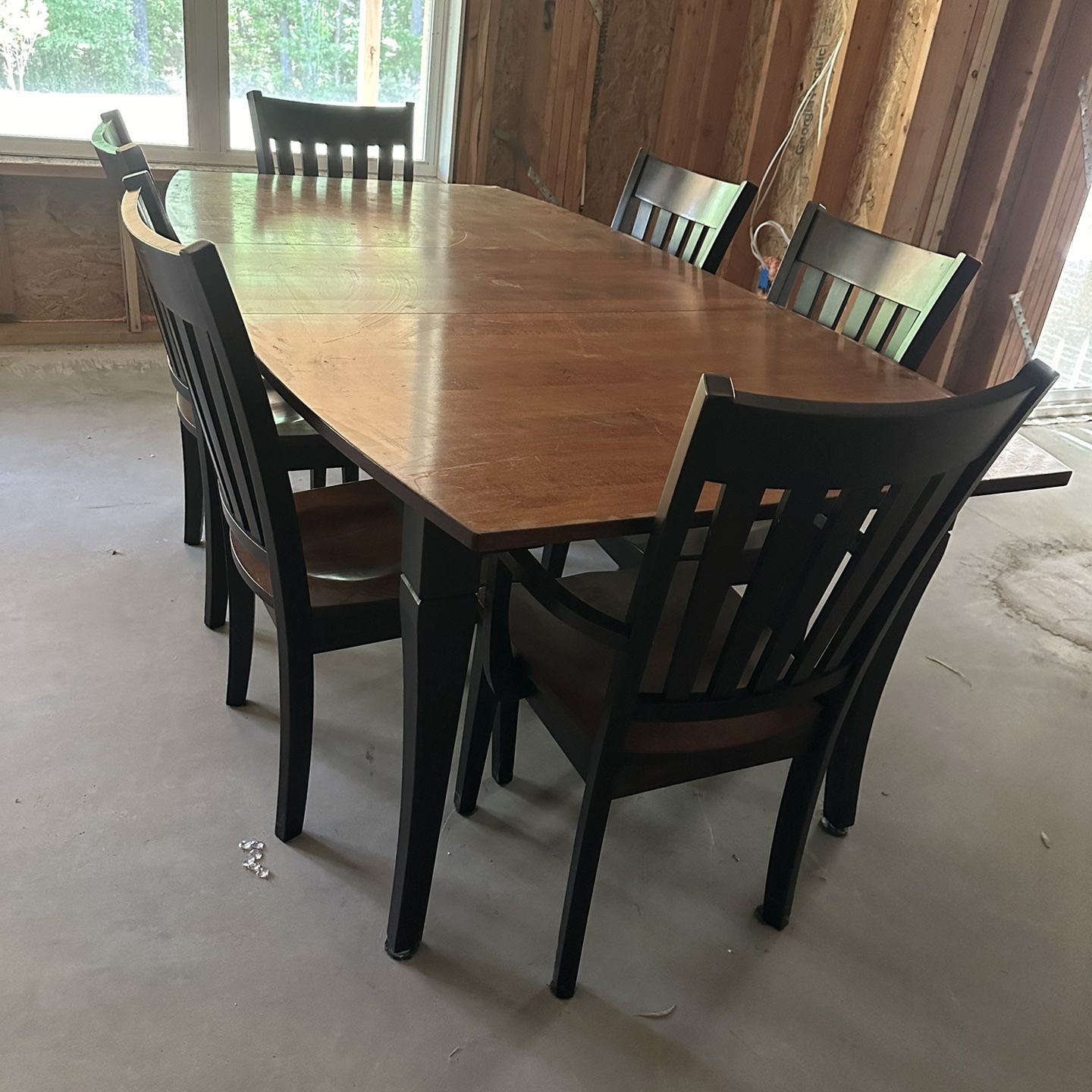 Solid Wood 6 Chair Extendable Dinning Table 