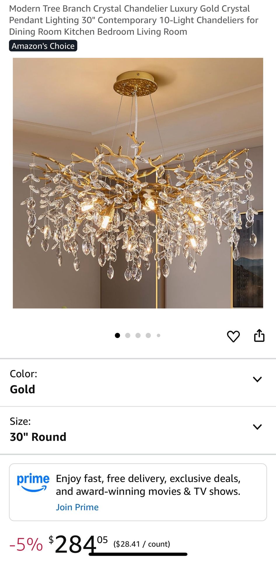 Modern Tree Branch Crystal Chandelier Luxury Gold Crystal Pendant Lighting 30" Contemporary 10-Light Chandeliers for Dining Room Kitchen Bedroom Livin