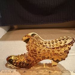 Unique item is a Vintage Fenton Amber Hobnail Cat Head Slipper