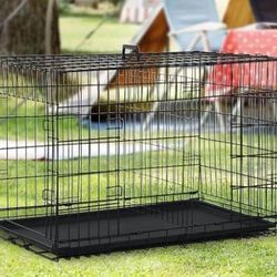 Pet Double-Door Foldable Metal Dog kennel Playpen Crate Grid cage 