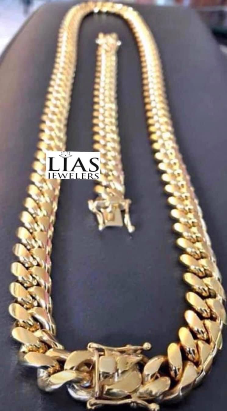 New 18k Yellow Gold Cuban Link Chain And Bracelet