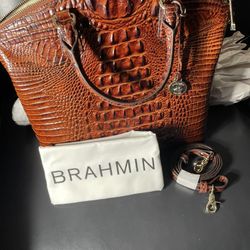  Brahmin Melbourne Large Duxbury Crocodile- Embossed Dome Satchel-Pecan