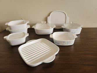 Vintage 12-piece CorningWare Bakeware Lot Pastel Bouquet White Casserole Durable Microwave Oven Freezer safe