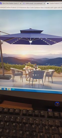 New Crestive  11 ft aluminum Navy slide tilt cantilever patio umbrella with light and base