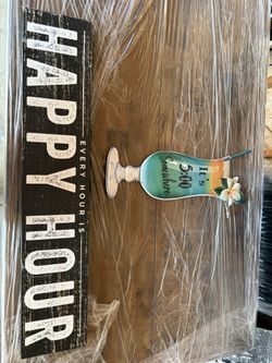 Bar/Patio Wall Signs – “Happy Hour” + “It’s 5 O’Clock Somewhere”