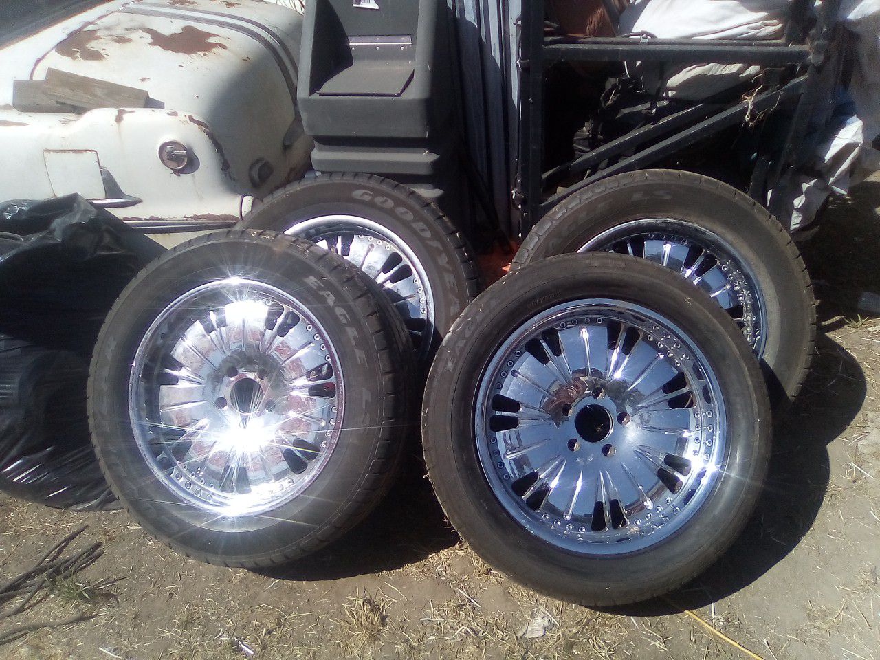 20" 5 lug chrome rims (like new) w/tires (like new)