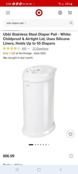 Ubbi Stainless Steel Diaper Pail $45