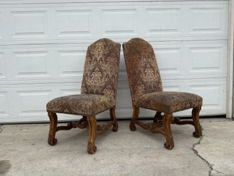 2 Tuscan Old World Rustic Acanthus Distressed Dining Chairs Designer Spanish
