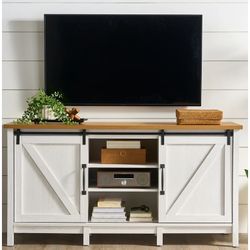 Better Homes & Gardens Modern Farmhouse TV stand for TV's up to 70", Alabaster and Light Honey Finish 