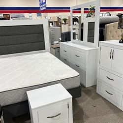 Modern White Bedroom Set , Nightstands, Chest , Dresser 
