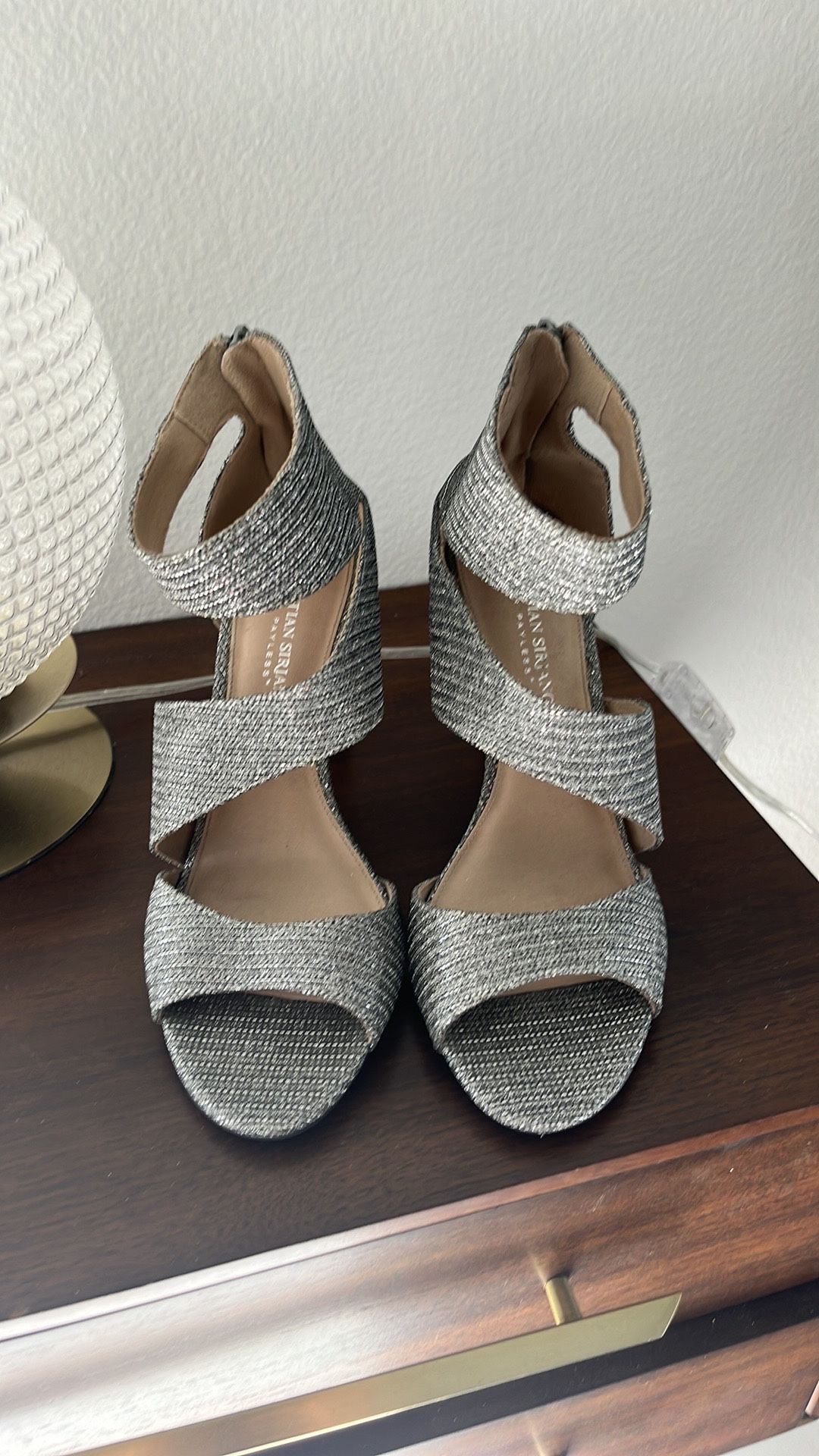 Christiano Siriano Metallic Silver Heels Size 9.5