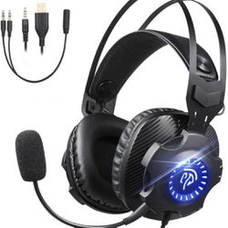 New! Gaming Headset with Microphone, Gaming Headphones PS4 Headset PC Headphones with RGB Light Noise Canceling Ear Headphones for PS4/iPad/Xbox One/X