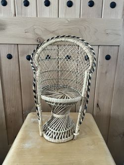 Wicker Rattan 16” Plant Stand Peacock Chair Boho Chic No Cracks In Wicker Chair
