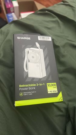 sharge 3 in 1 Power Bank 10000mAh with Retractable Cable Portable Charger 30W Max Travel Essentials Battery Pack Fast Charging Powerbank for iPhone 18