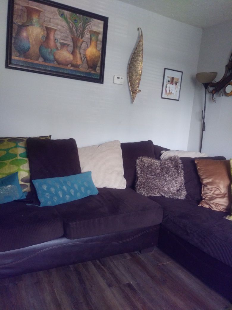 Dark brown sectional couch